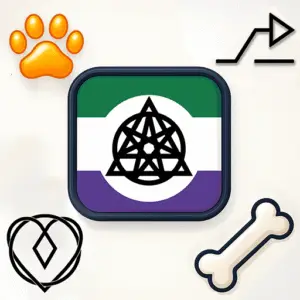 Specializations Icon featuring symbols of the furry and alterhuman communities — an Non-Human Unity Flag, surrounded by a paw print, Otherhearted symbol, Alterhuman symbol, and white bone — representing diversity, connection, and identity-affirming therapy.